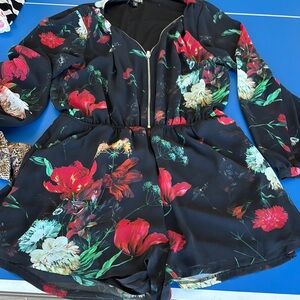 Express Floral Jumpsuit - Black and Red